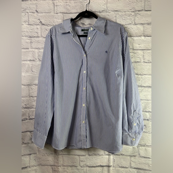 Lauren Ralph Lauren Navy and White Striped Shirt - Picture 1 of 6